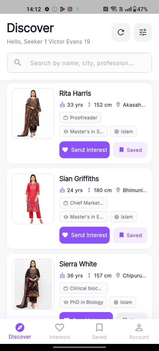 Matchdiary App - Profile Search